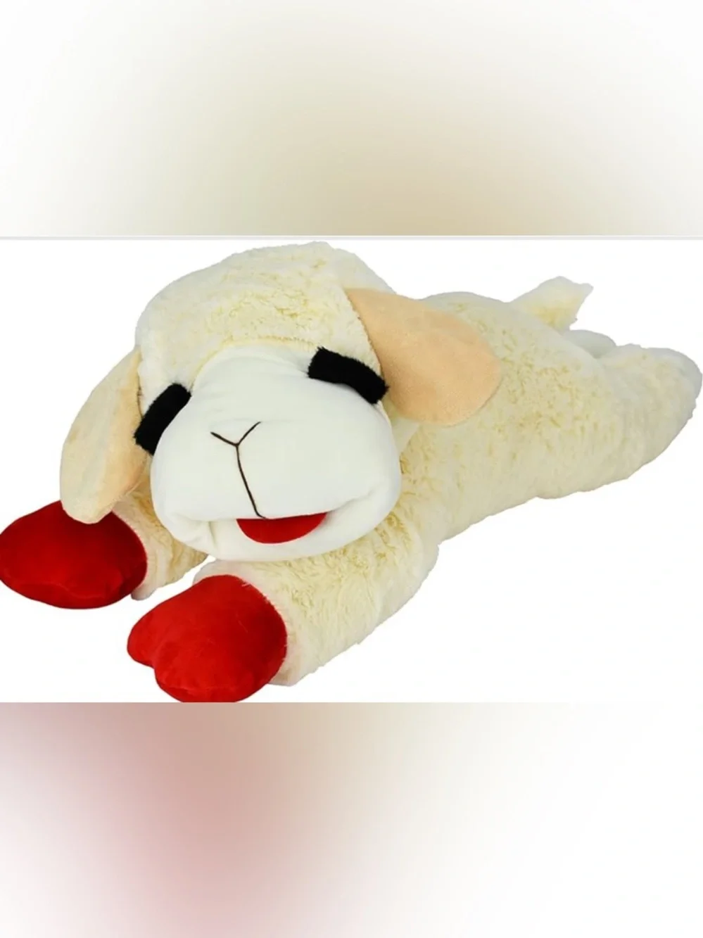 Plush Lamb chop Dog Toy 14” - Cream with Red Paws